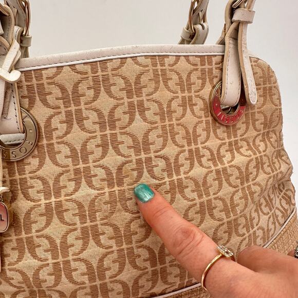 Fossil Monogram Canvas Brown Shoulder Satchel Purse - Picture 12 of 13